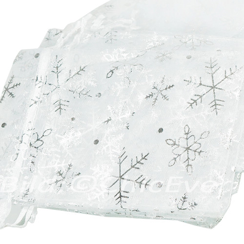 100x Schmuckbeutel 11x16cm Organzabeutel Verpackung weiss silber Weihnachtsmotiv Schneeflocken